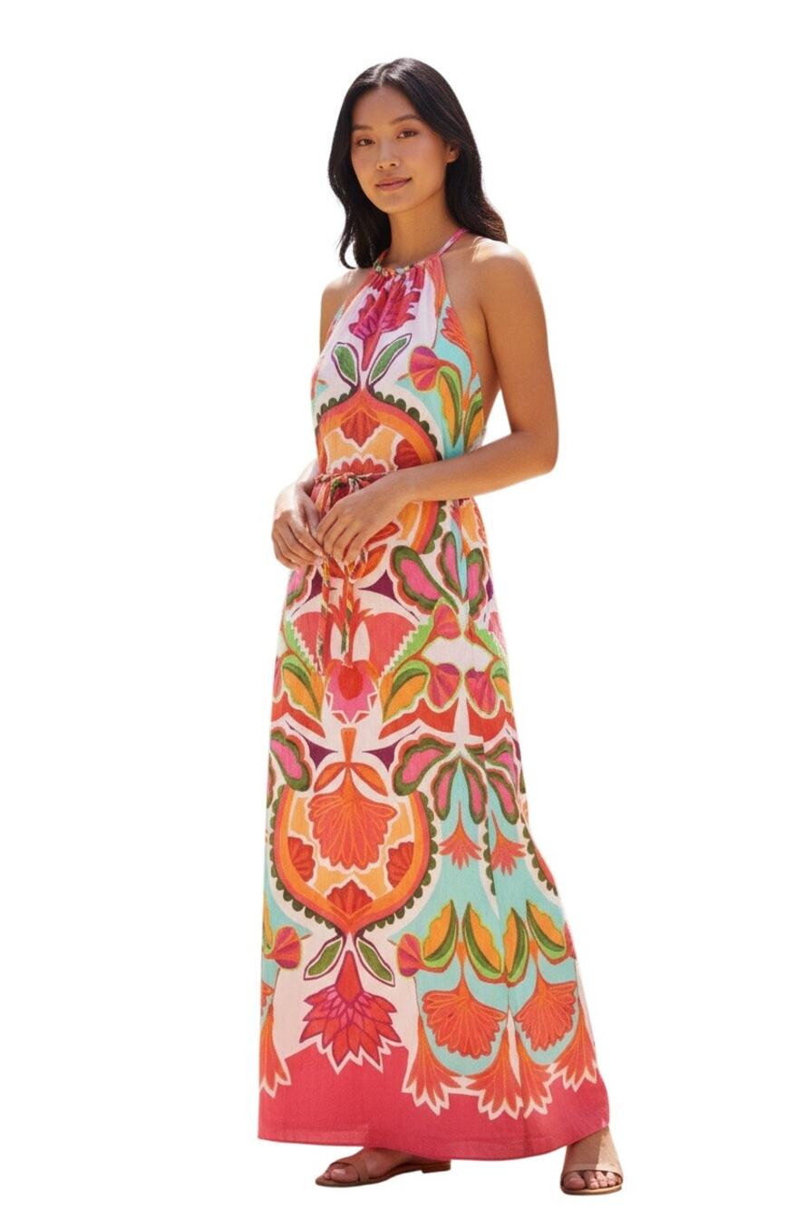 Vince Camuto $168 Day Crepe Midi Hot Pink Boho Sleeveless Dress Size 0
